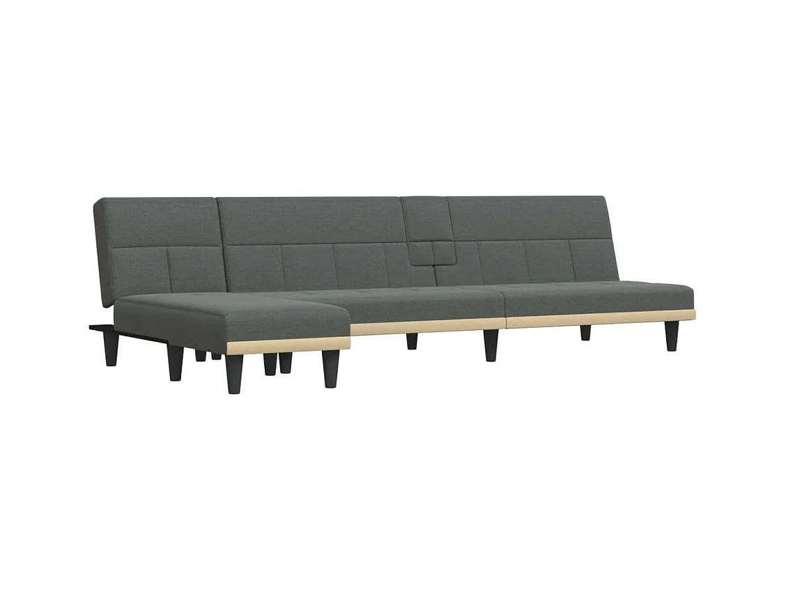 Slaapbank L-vormig 255x140x70 cm stof donkergrijs