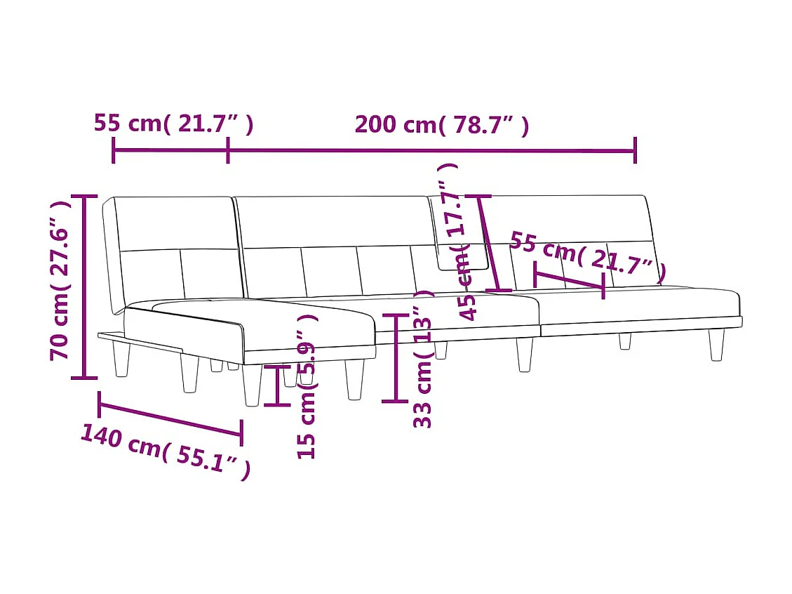 Schlafsofa in L-Form Dunkelgrau 255x140x70 cm Stoff
