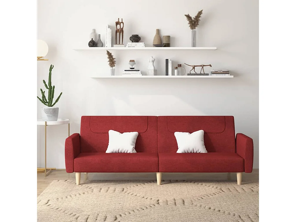 Ligbed 2-zits stof wijnrood