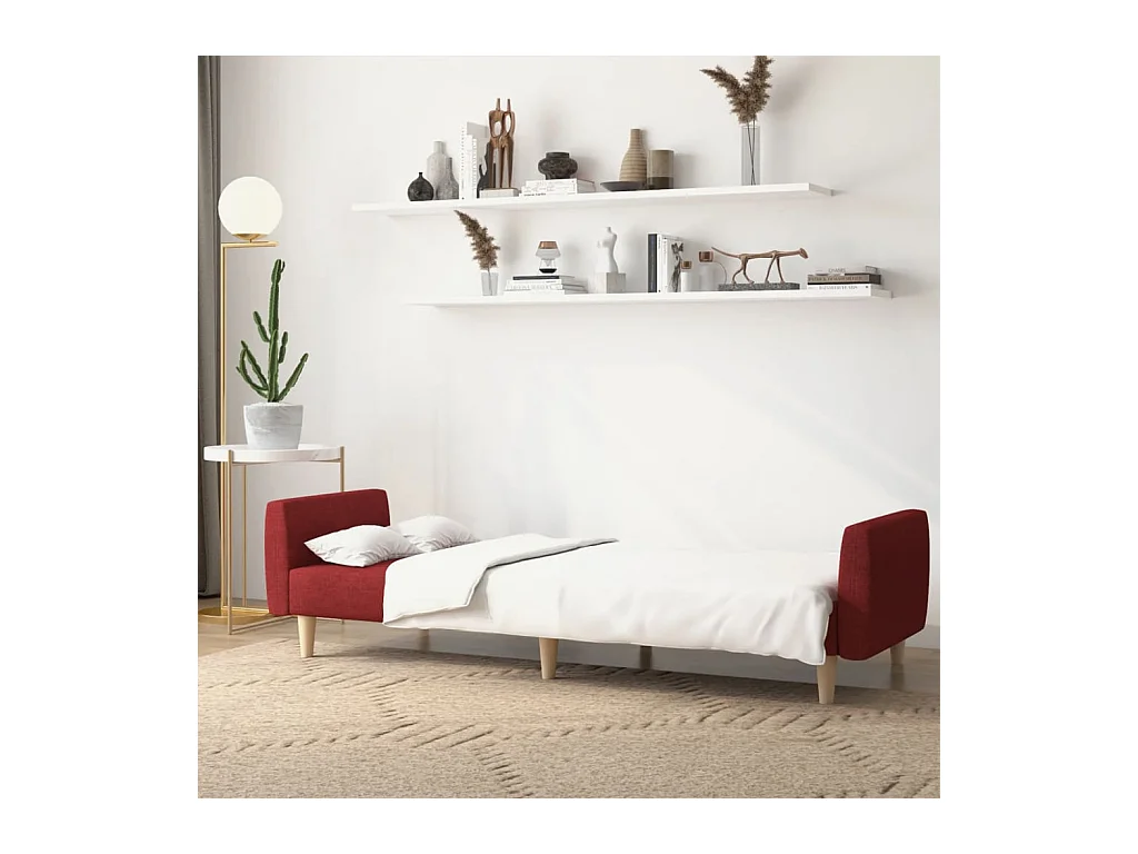 Ligbed 2-zits stof wijnrood