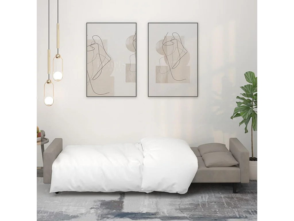 Canapé-lit à 2 places avec deux oreillers Gris clair Velours