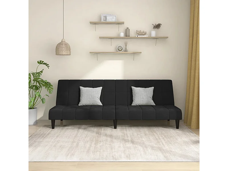 Sofá-cama de 2 lugares veludo preto