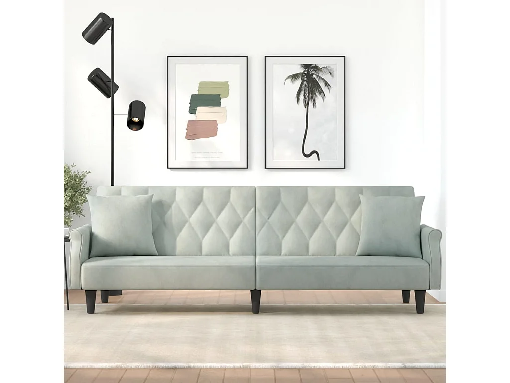 Canapé-lit avec accoudoirs gris clair velours