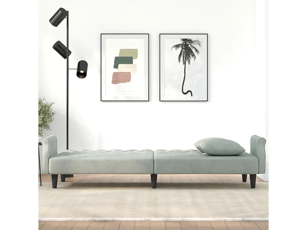 Canapé-lit avec accoudoirs gris clair velours
