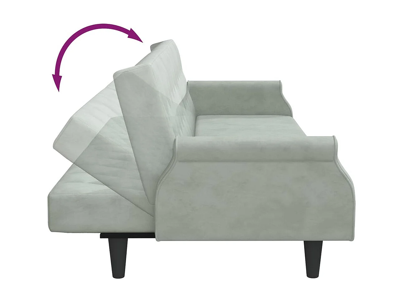 Canapé-lit avec accoudoirs gris clair velours
