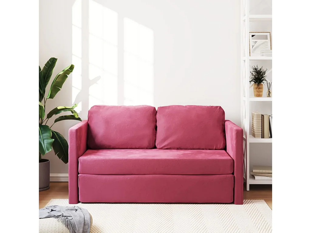 Bodensofa mit Schlaffunktion Weinrot 122x204x55 cm Samt