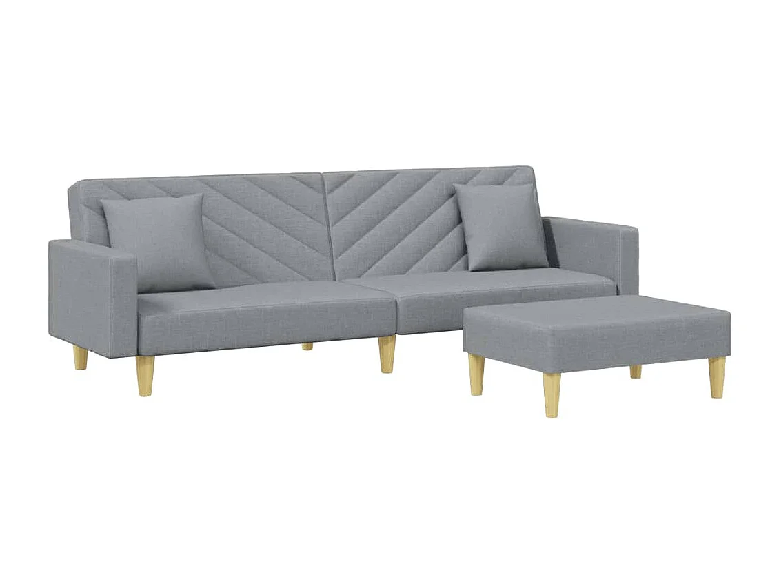 Schlafsofa 2-Sitzer mit Kissen und Fußhocker Hellgrau Stoff