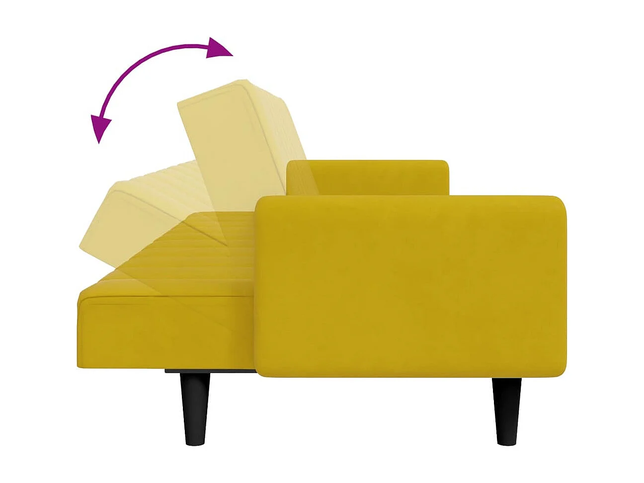 Sofá-cama 2 lugares c/ apoio de pés veludo amarelo