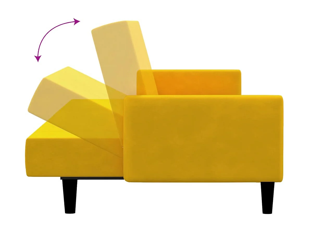 Sofá-cama de 2 lugares veludo amarelo