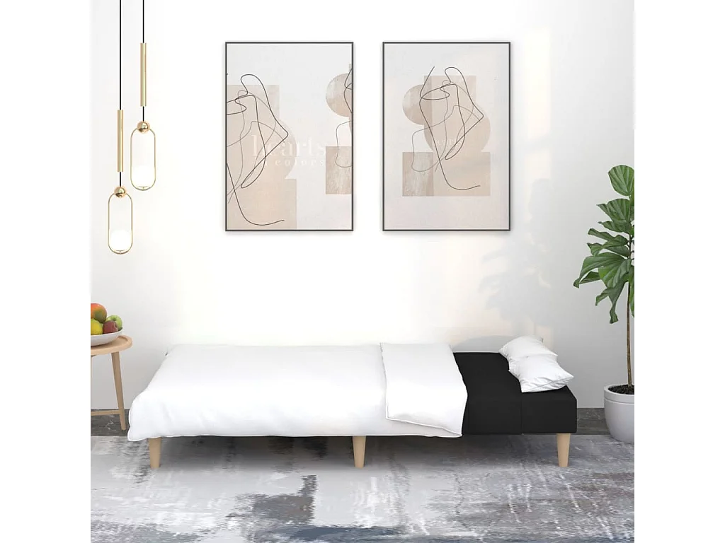 Sofá-cama de 2 lugares tecido preto