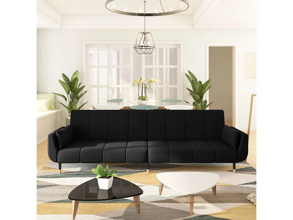 Schlafsofa 2-Sitzer mit 2 Kissen Schwarz Samt