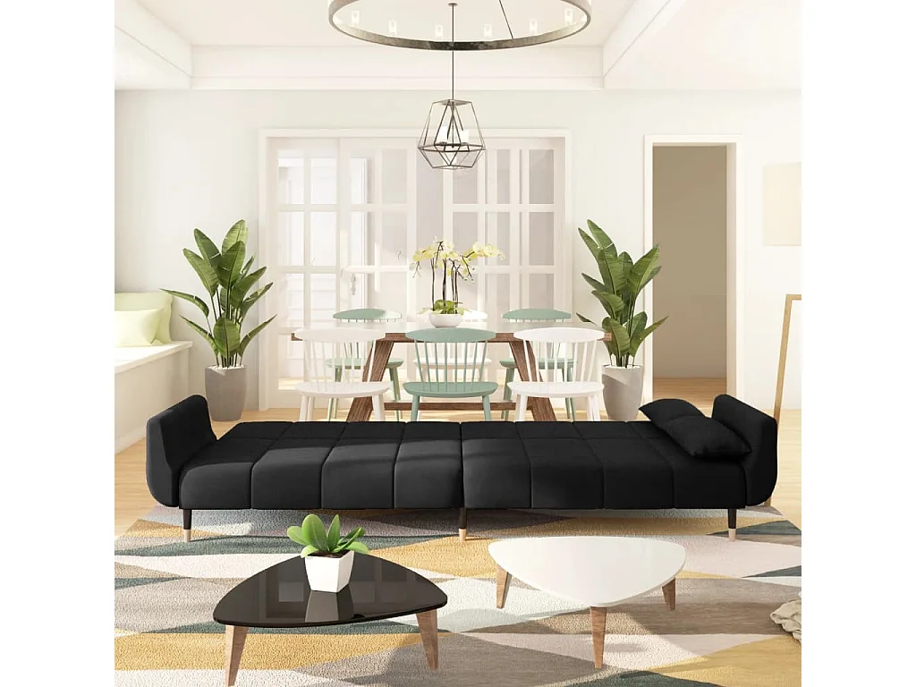 Schlafsofa 2-Sitzer mit 2 Kissen Schwarz Samt