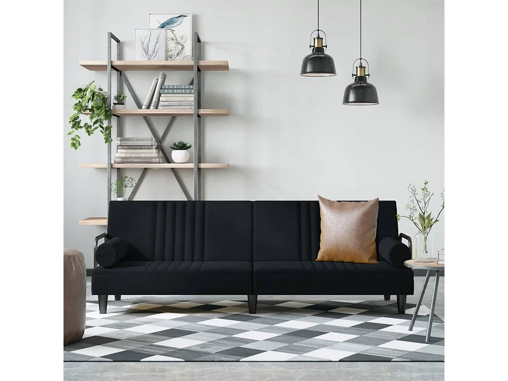 Canapé-lit avec accoudoirs noir velours