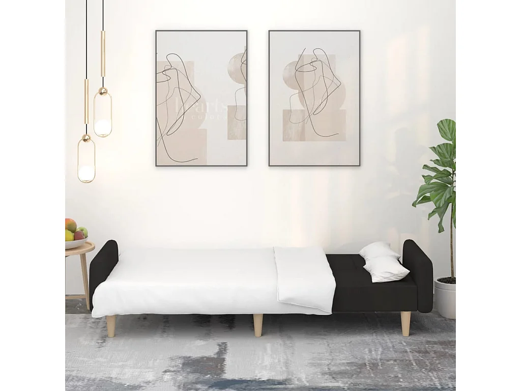 Sofá-cama de 2 lugares tecido preto