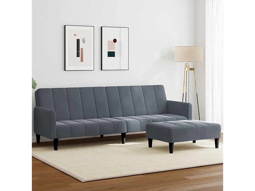 Sofá-cama 2 lugares c/ apoio de pés veludo cinzento-escuro