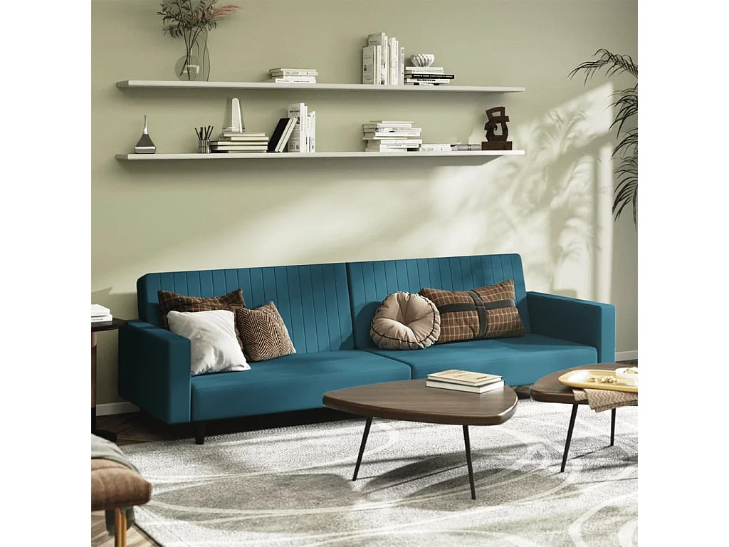 Sofá-cama de 2 lugares veludo azul