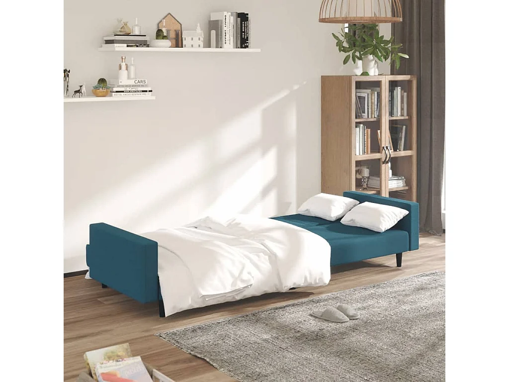 Sofá-cama de 2 lugares veludo azul