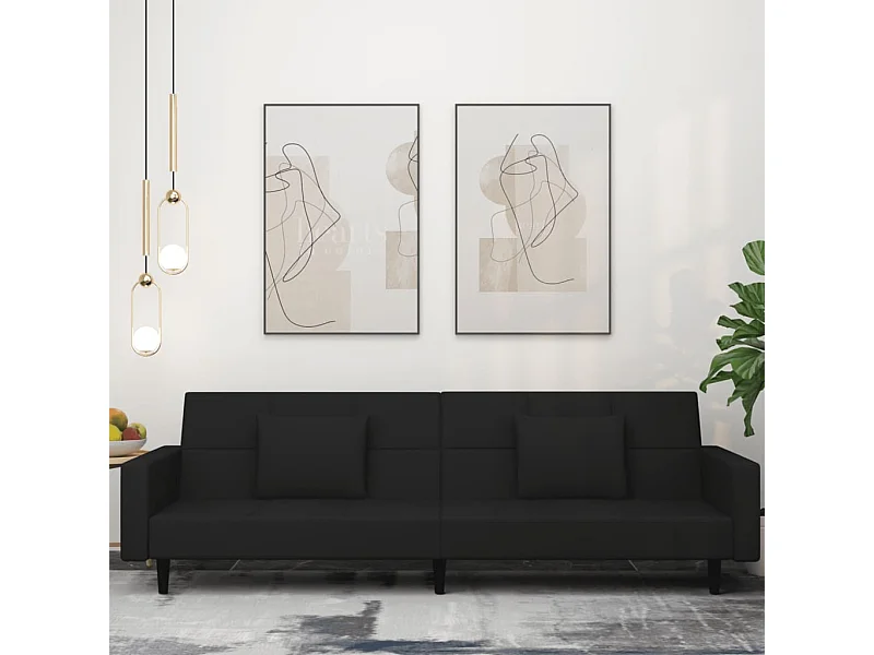 Sofá-cama 2 lugares com duas almofadas veludo preto