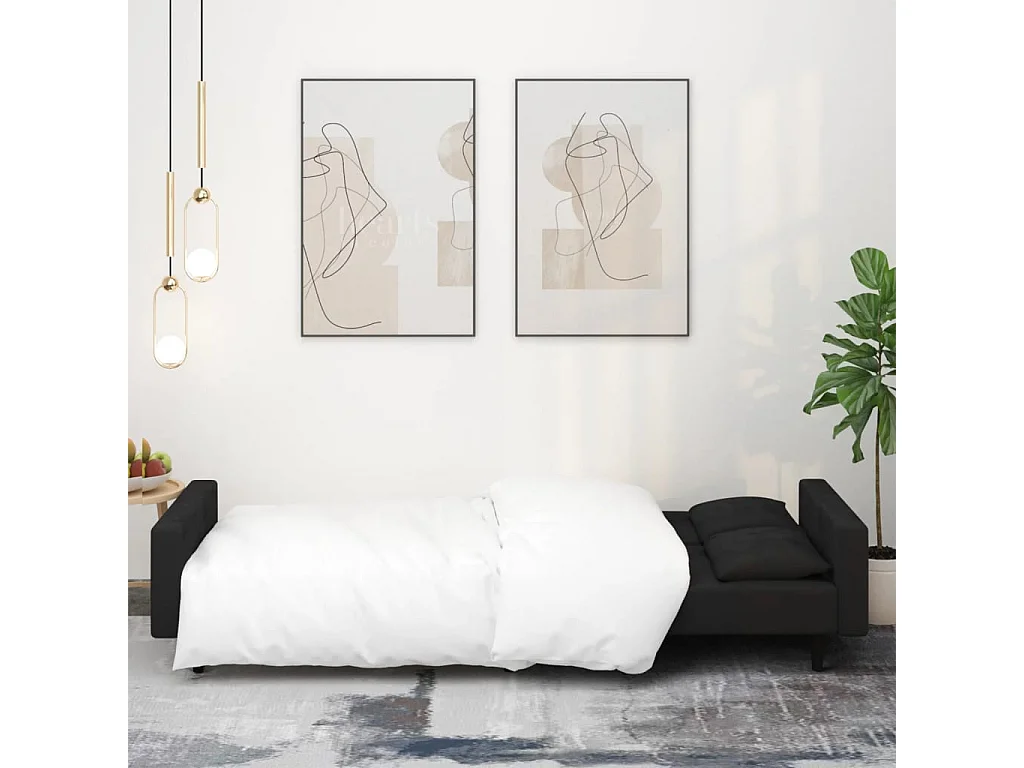 Sofá-cama 2 lugares com duas almofadas veludo preto