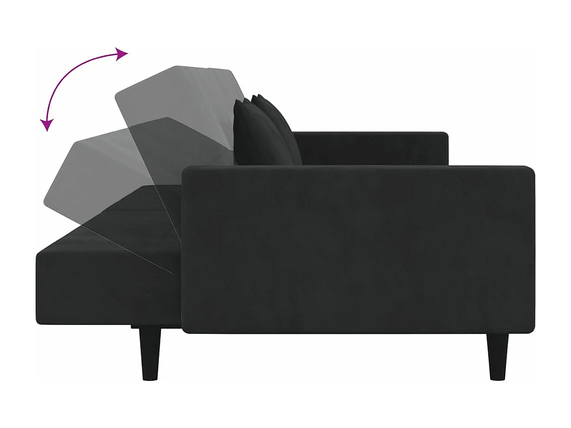 Sofá-cama 2 lugares com duas almofadas veludo preto