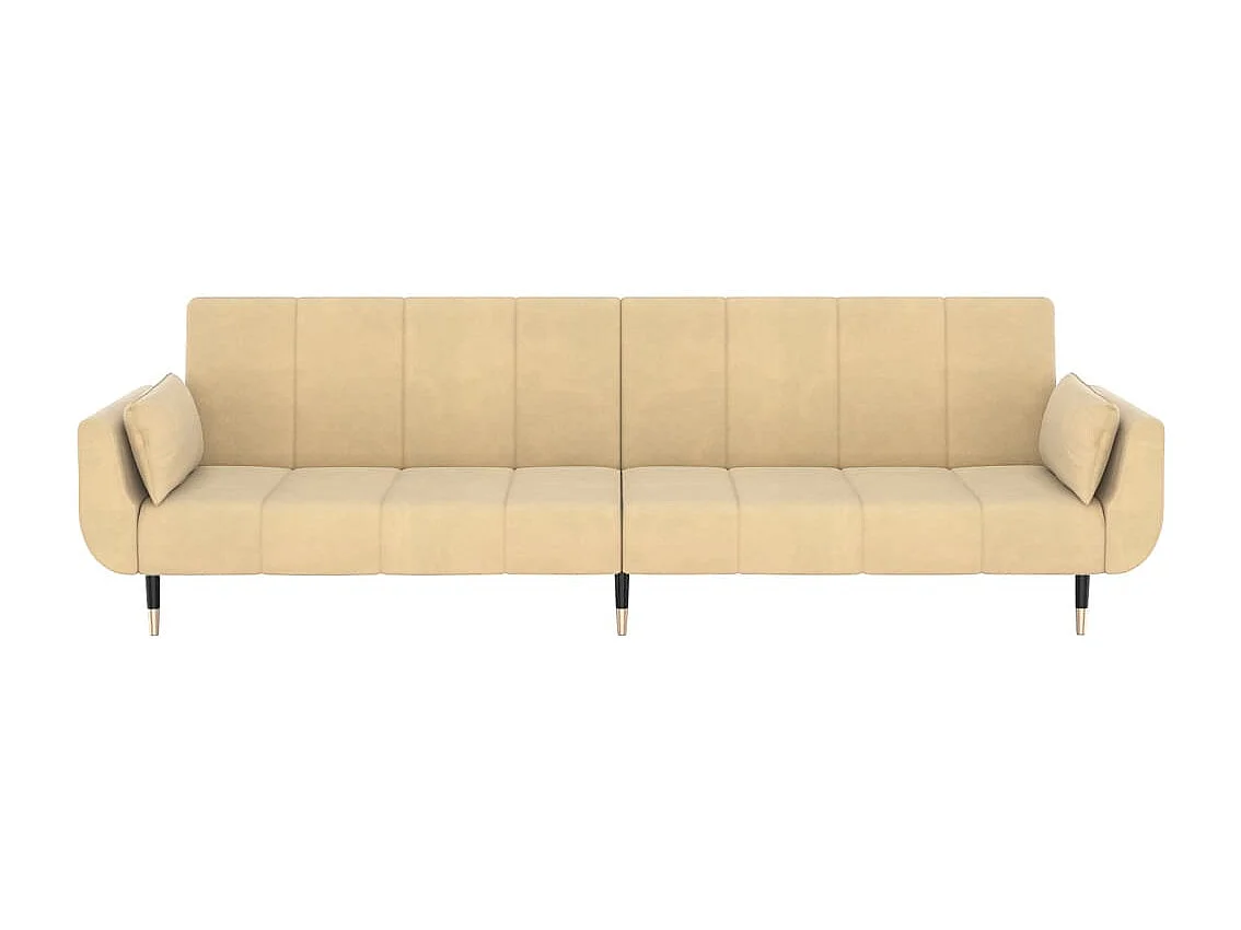 Sofá-cama 2 lugares com duas almofadas veludo cor creme