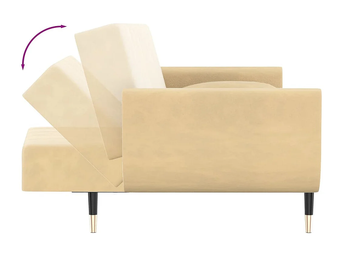 Sofá-cama 2 lugares com duas almofadas veludo cor creme
