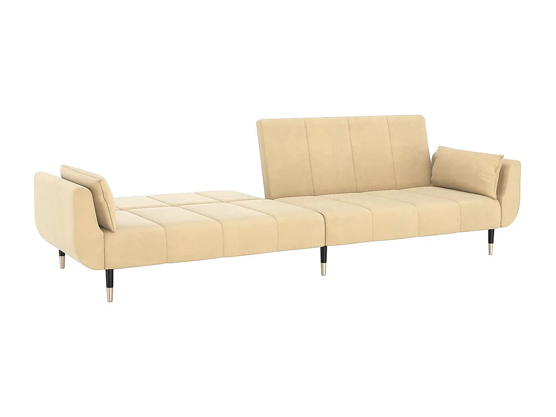 Canapé-lit à 2 places avec deux oreillers Crème Velours