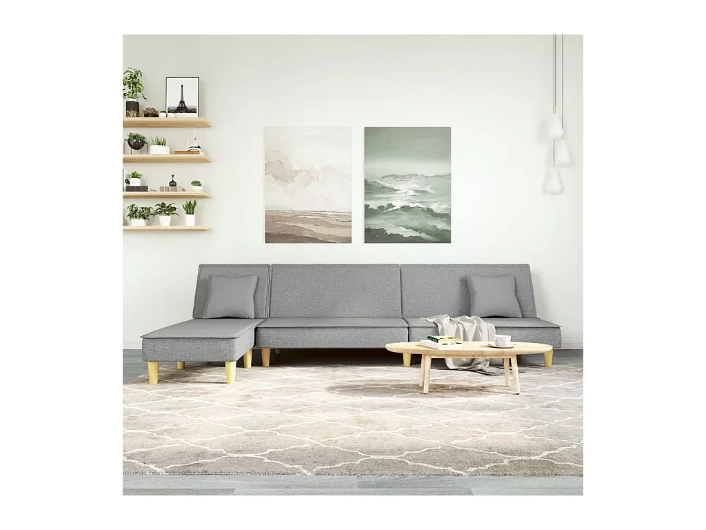 Canapé-lit en forme de L gris clair 255x140x70 cm tissu