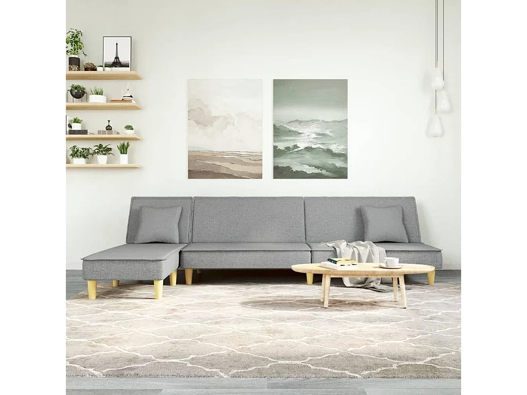 Sofá cama en forma de L tela gris claro 255x140x70 cm