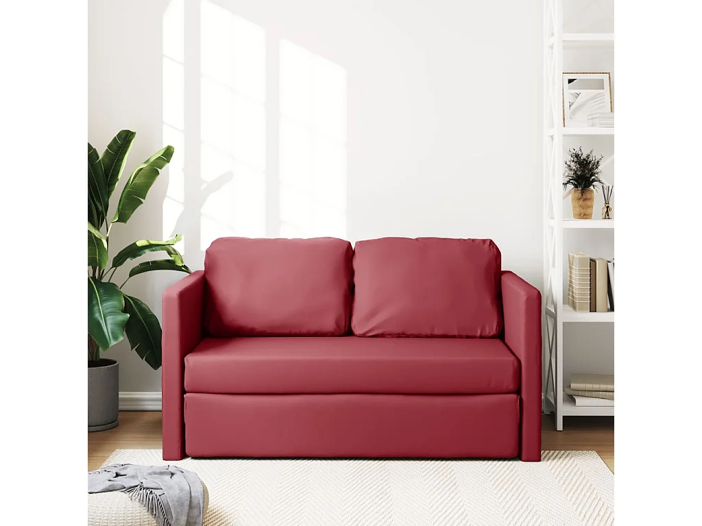 Divano Letto da Terra 2 in 1 Rosso Vino 112x174x55cm Similpelle