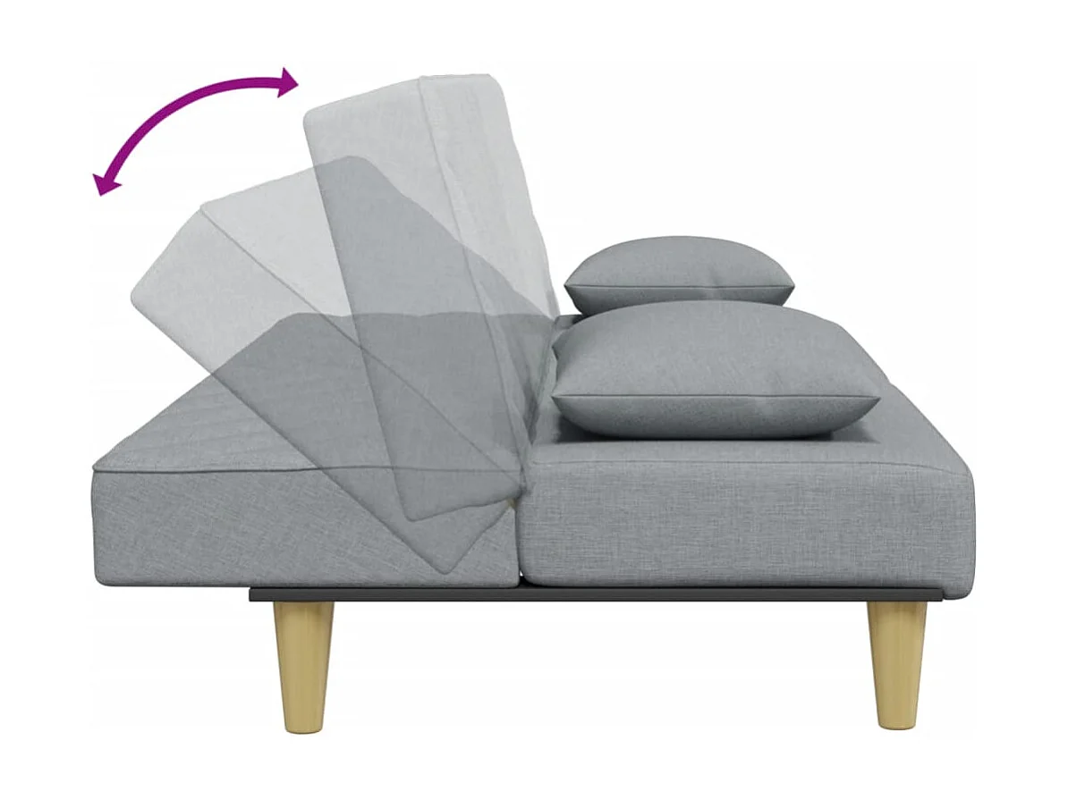 Schlafsofa 2-Sitzer mit Kissen und Fußhocker Hellgrau Stoff