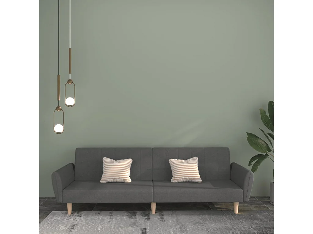 Sofá-cama de 2 lugares tecido cinzento-claro