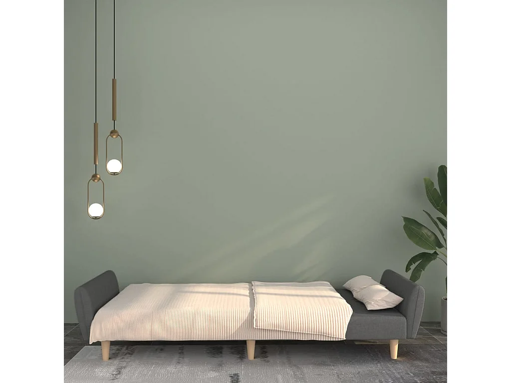 Sofá-cama de 2 lugares tecido cinzento-claro