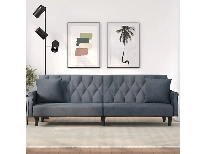 Divano Letto con Braccioli Grigio Scuro in Velluto