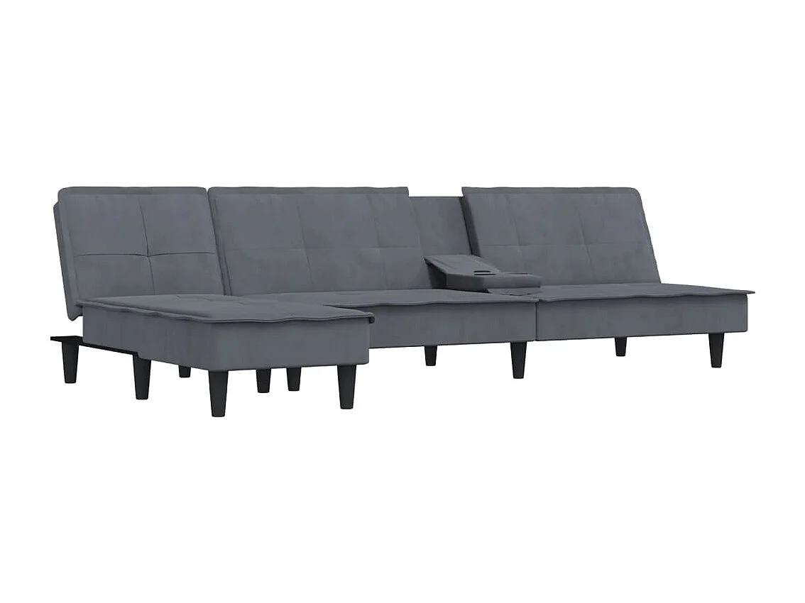 Sofá-cama em forma de L 255x140x70 cm veludo cinzento-escuro