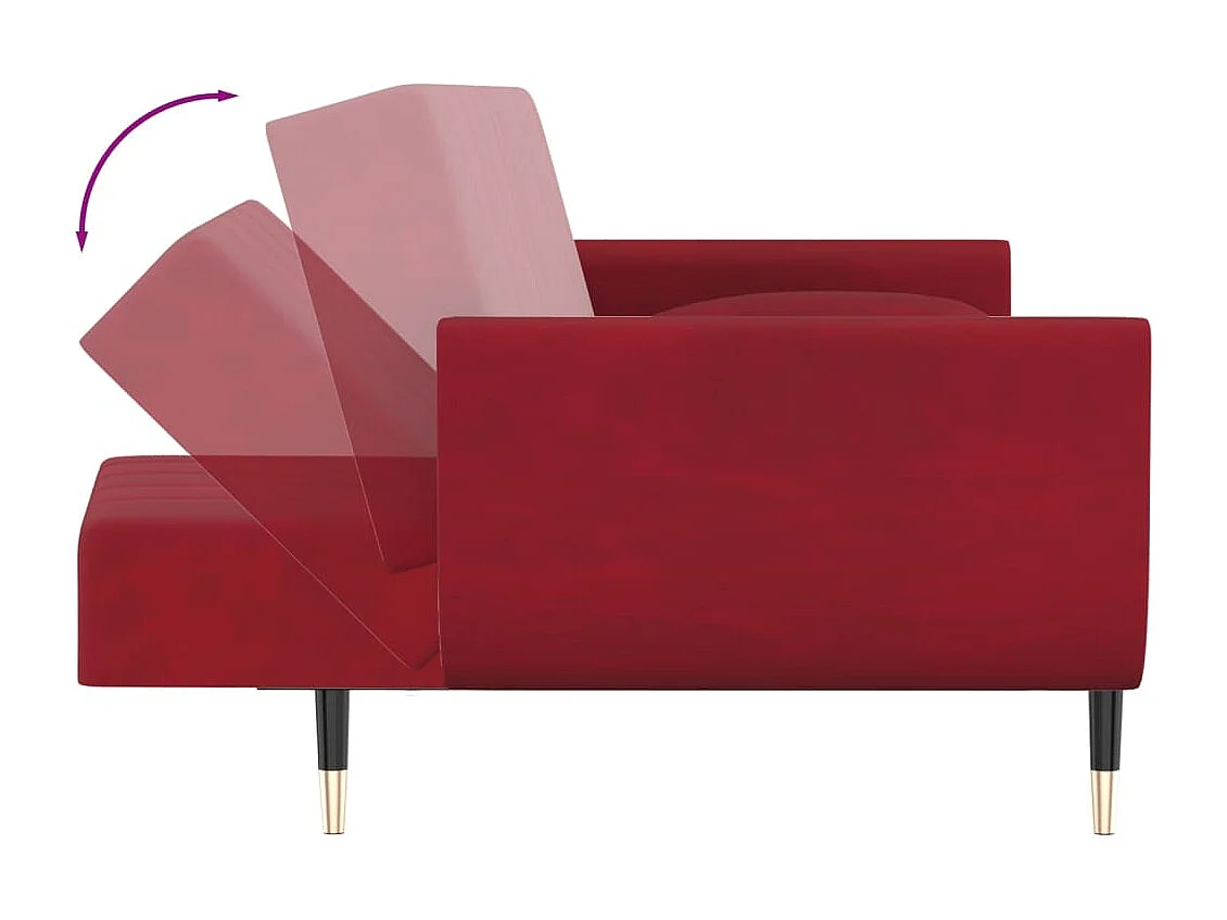 Canapé-lit à 2 places et deux oreillers Rouge bordeaux Velours
