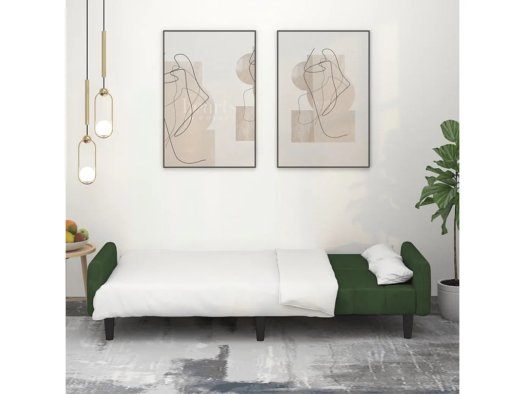 Divano Letto a 2 Posti Verde Scuro in Velluto