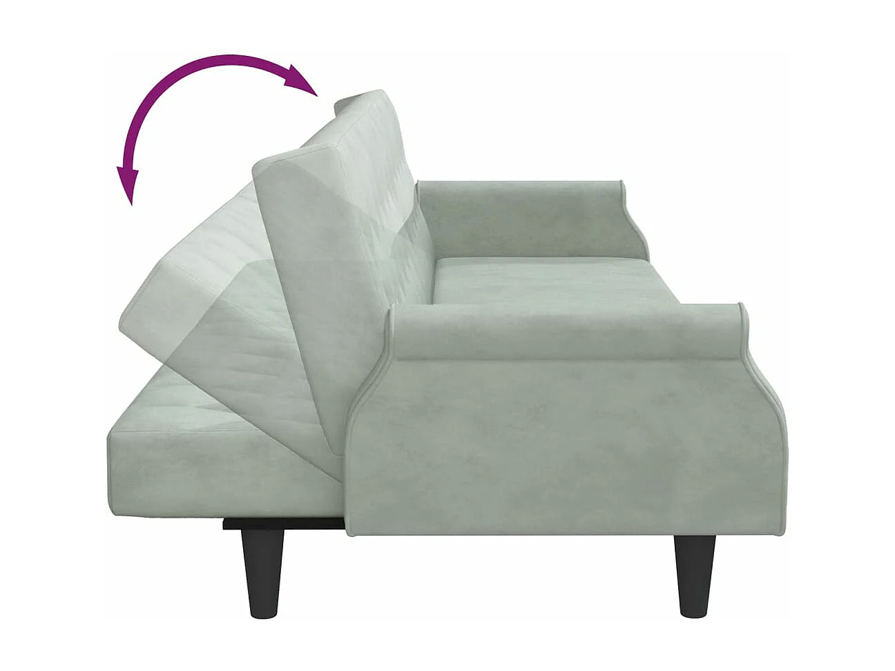 Slaapbank 2-zits met kussens en voetenbank fluweel lichtgrijs