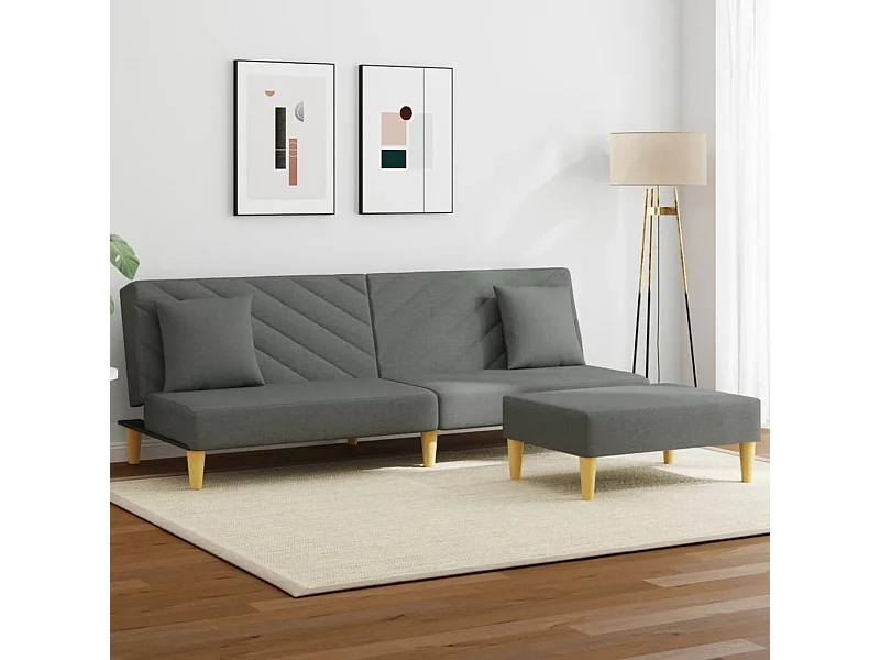 Sofá-cama 2 lugares c/ almofadas/apoio pés tecido cinza-escuro