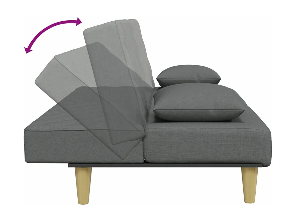 Sofá cama de 2 plazas con almohadas y taburete tela gris oscuro