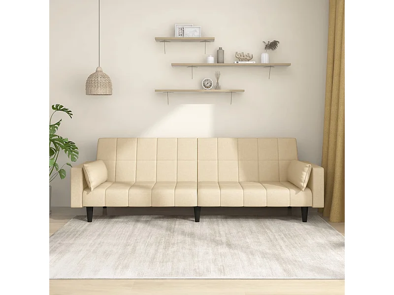 Schlafsofa 2-Sitzer mit 2 Kissen Creme Stoff