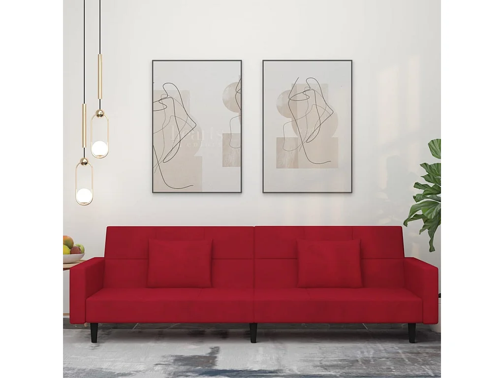 Canapé-lit à 2 places et deux oreillers Rouge bordeaux Velours