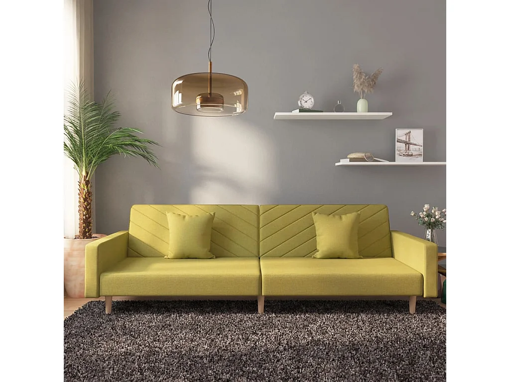 Sofá-cama 2 lugares com duas almofadas tecido verde