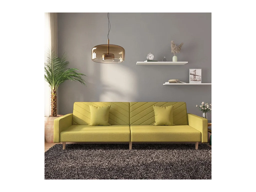 Schlafsofa 2-Sitzer mit 2 Kissen Grün Stoff