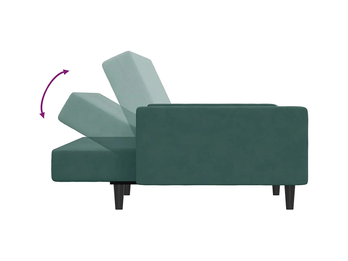 Sofá-cama 2 lugares c/ apoio de pés veludo verde-escuro