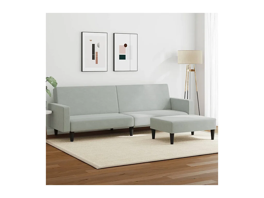 Schlafsofa 2-Sitzer mit Fußhocker Hellgrau Samt