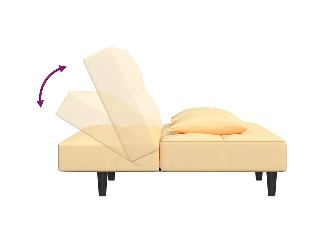 Sofá-cama 2 lugares com duas almofadas veludo cor creme