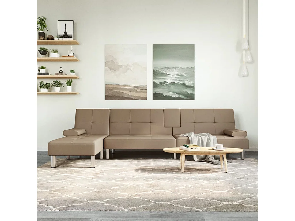 Canapé-lit en forme de L cappuccino 255x140x70 cm similicuir