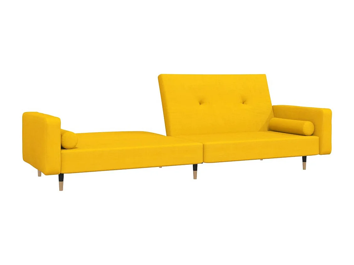 Divano Letto a 2 Posti con 2 Cuscini Giallo in Velluto