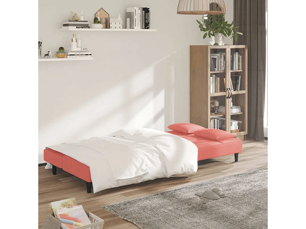 Sofá-cama 2 lugares com duas almofadas veludo rosa